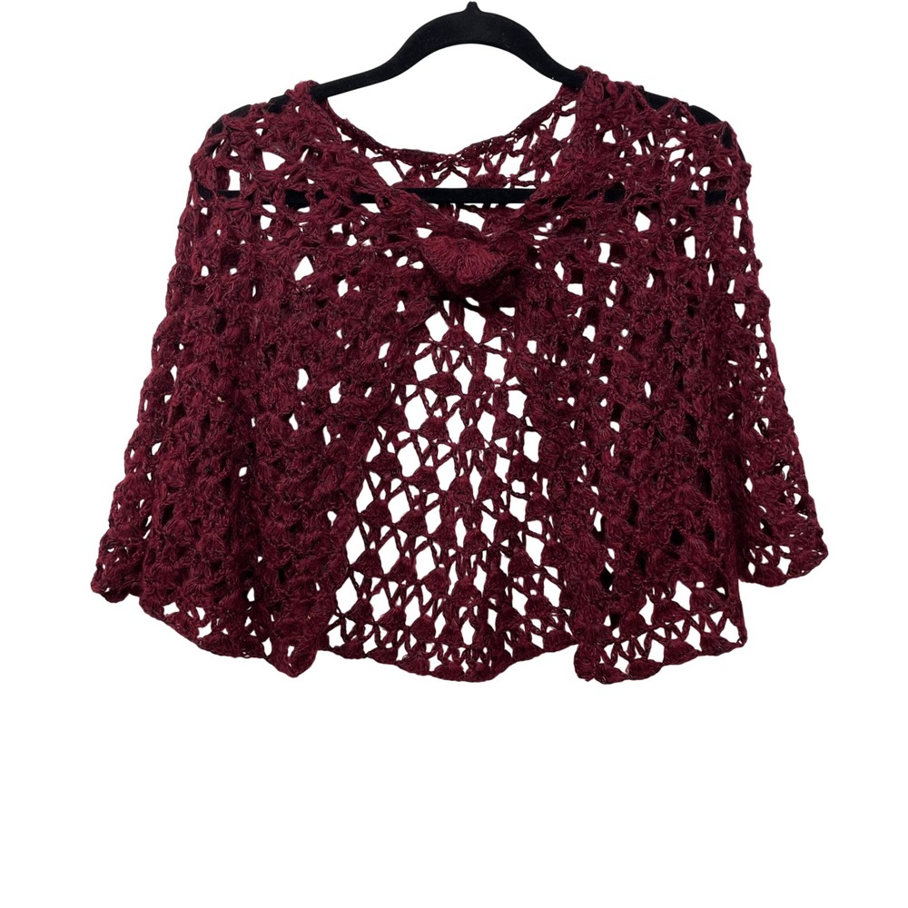 Burgundy Open Crochet Rosette Capelet Shawl Dark Romantic Whimsygoth Coquette OS